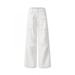 Women's Multi-Pocket Flared Work Jeans with Pleated Design and Low Waist Bootcut Style
