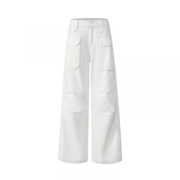 Women's Multi-Pocket Flared Work Jeans with Pleated Design and Low Waist Bootcut Style