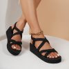 Women's wedge sandals thick sole velvet striped cross sandals