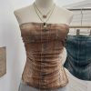 Denim Pattern Tie-Dye Printed Mesh Spaghetti Strap Top