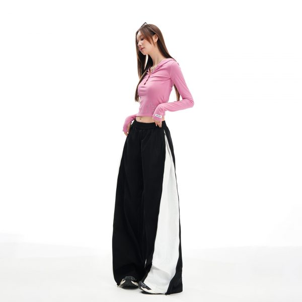 Women's Pants Black and White Casual Straight-Leg Trousers High-Waist Wide-Leg Pants