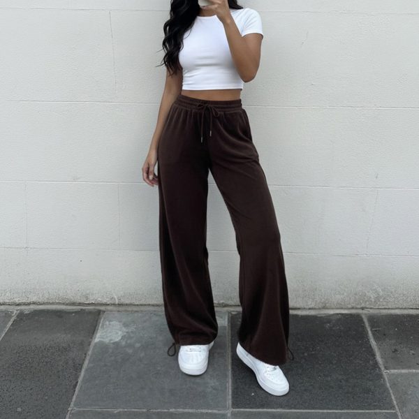 Casual lace up high waisted straight leg pants