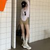 Women's Vintage Spicy Girl Khaki High-Waisted Shorts for Pear-Shaped