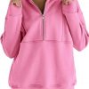 Women's Half Zip Sweatshirts Fleece Stand Collar Long Sleeve Thumb Hole Oversized Pullovers With Pockets