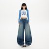 Women's Blue Knife-Leg Jeans  Gradient High-Waist Loose Wide-Leg Pants
