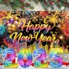 Happy New Year Background Cloth With 32 Inch Balloons Fireworks Designs New Year Backdrop Decor Holiday Photo Studio Props For 2025 New Year Party Photography Supplies