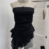 Lace strapless irregular ruffled ribbon sleeveless top