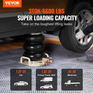 VEVOR Air Jack, 3 Ton 6600 Lbs Triple Bag Air Jack, Airbag Jack With Six Steel Pipes, Lift Up To 17.7 Inch 450 Mm, 3-5 S Fast Lifting Pneumatic Jack, With Side Handles For Car, Garage, Repair