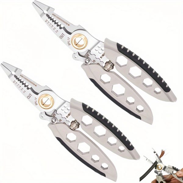 The Multi-Functional Wire Stripper (White Center 7 Inches), Special Tool For Electricians To Remove The Insulation Of Wires. It Is Made Of Stainless Steel And Is Used To Break And Strip Wires