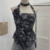 Printed neck hanging flower strapless sleeveless top