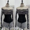 Waist tied horn long sleeved top short T-shirt