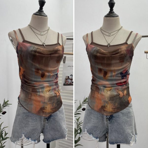 Butterfly print layered sleeveless top