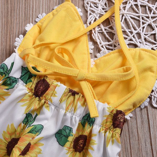 Children's Clothing Girls Baby Jumpsuits Children Sunflower Sling Lace Jumpsuit