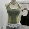 Lace patchwork neck hanging sleeveless top