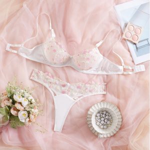 Cross-border Fresh Bra Lingerie Net Lace Embroidery Pure Desire Temptation Erotic Underwear with Steel Ring Gathering Set