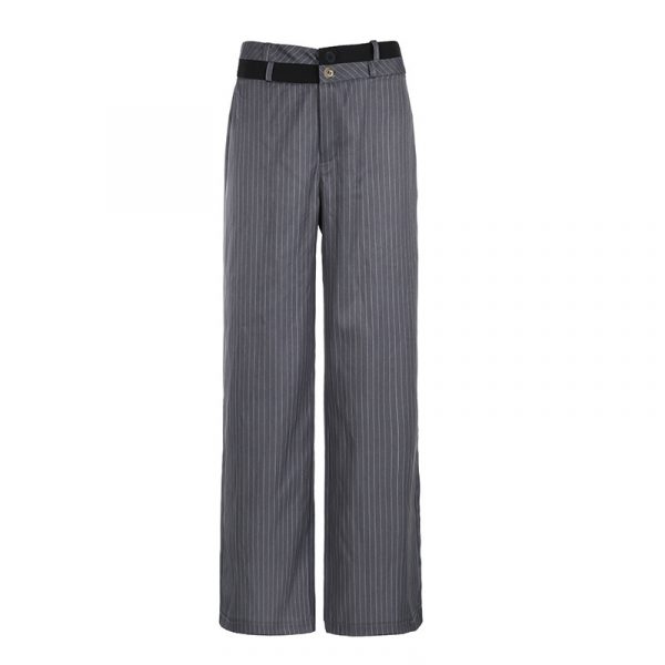 Color blocking waist loose thin stripe hanging straight leg pants