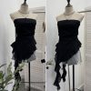 Lace strapless irregular ruffled ribbon sleeveless top