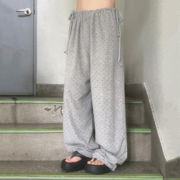 Polka dot printed butterfly tie tied knitted pants