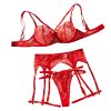 Flower Embroidery Ultra Thin Perspective Sexy Underwear Four Piece Set