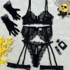 Lace Hollow Comfortable Sheer Sexy Lingerie Underwear Garter Belt Separated Five-Piece Set