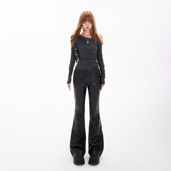 Women's Pants Skinny Leather Trousers Low Waist Versatile Drape Flare Casual Pants