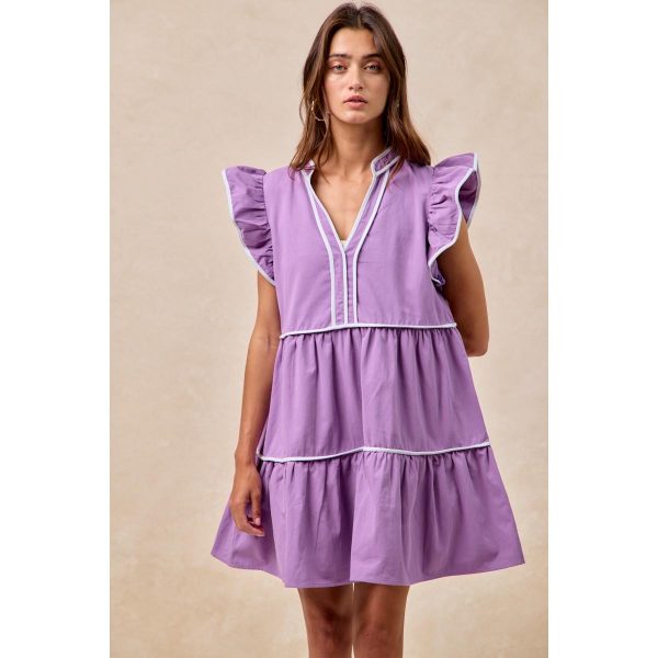 BiBi Gameday Theme Contrast Binding Ruffled Dress