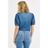 RISEN Button Down Puff Sleeve Crop Denim Shirt