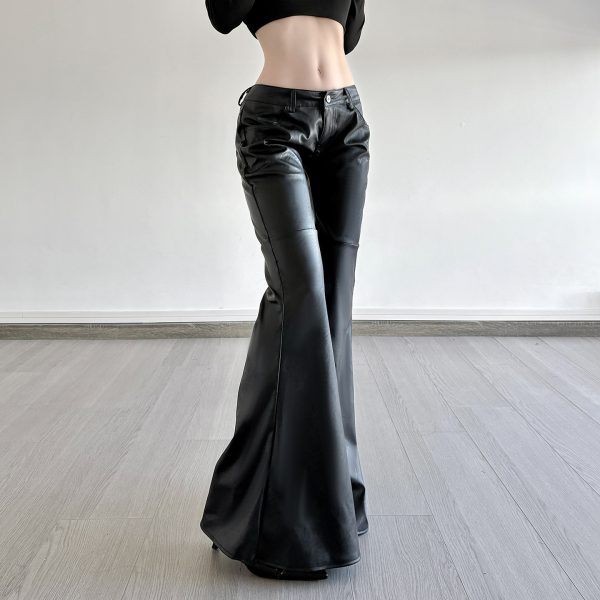 Autumn and winter PU leather micro flared pants