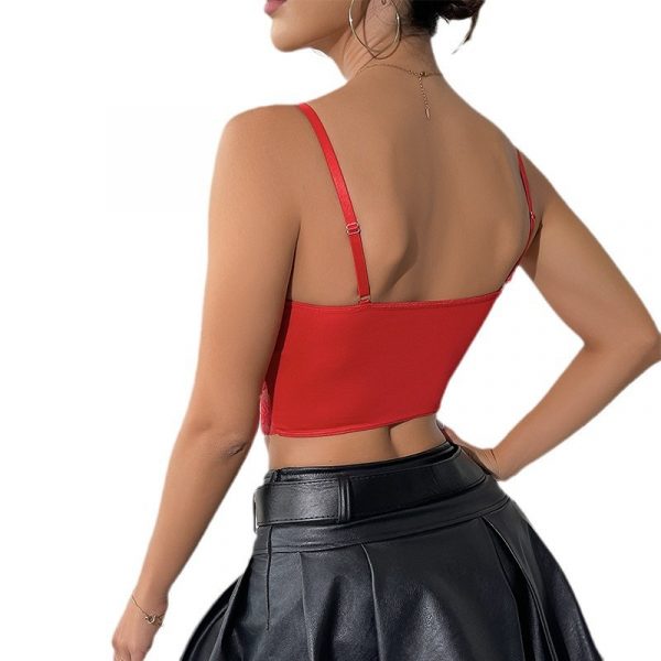 Strap vest mesh embroidery fishbone steel ring underwear