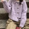 Retro Cable Knit Collar Cardigan Women's Loose Fit Versatile Lazy Style Sweater Jacket