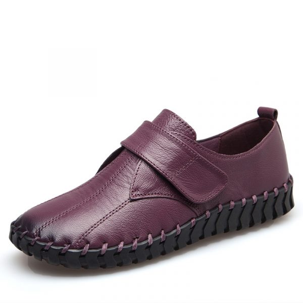 Shenrui Brand Spring and Autumn New Genuine Leather Women's Shoes with Deep Mouth Velcro Stitching Flat Sole Anti-Slip Middle-aged and Elderly Single Shoes
