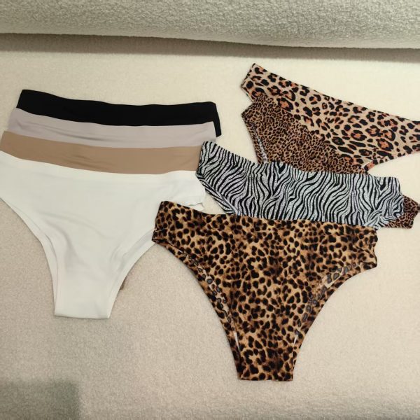 Foreign Trade  Ice Silk Underwear Cotton Crotch Low Waist Leopard Print Sexy Plus Size Seamless One-Piece Sports Fitness Briefs