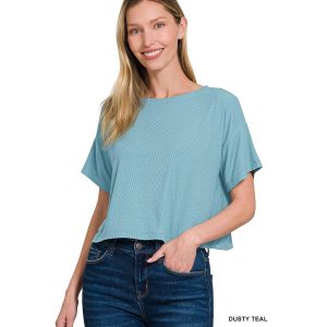 Zenana Ribbed Round-Neck Crop T-Shirt