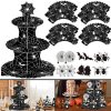 3 Tier Halloween Cupcake Stand Black Spider Web Cardboard Cupcake Stand Spider Bat Cupcake Toppers Halloween Cupcake Holder Tower For Halloween Birthday Party Supplies