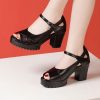 One-Strap High Heel Genuine Leather Sandals for Women White Chunky Heel Thick Sole Waterproof Platform Versatile Wide Size Mother Shoes
