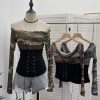 Waist tied horn long sleeved top short T-shirt