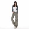 Women's Multi-Pocket Flared Work Jeans with Pleated Design and Low Waist Bootcut Style