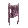 Horn long sleeved T-shirt with irregular ruffle edge and ribbon top