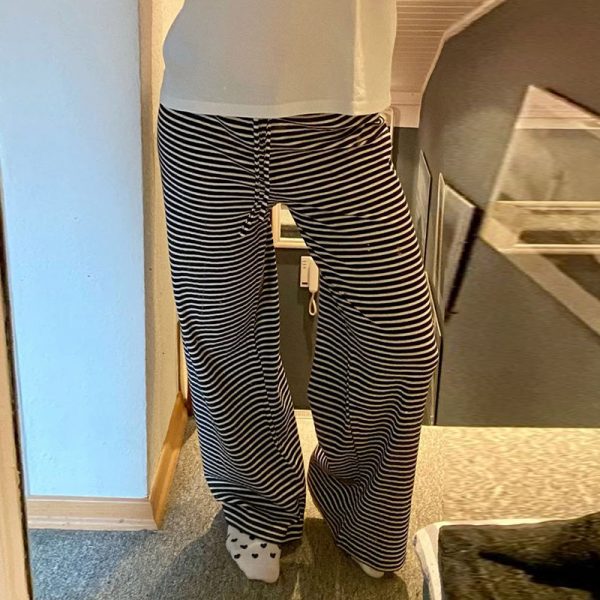 Contrast striped knitted casual pants