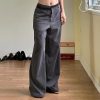 Color blocking waist loose thin stripe hanging straight leg pants