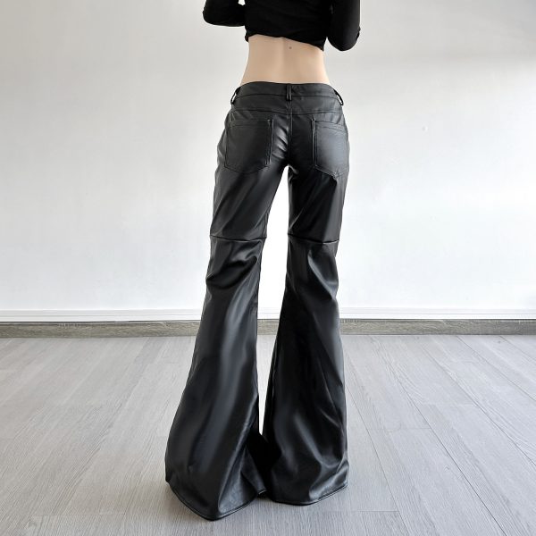 Autumn and winter PU leather micro flared pants