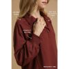 Umgee Exposed Seam Long Sleeve Polo Top with Side Slit