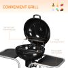 Outsunny Portable Charcoal Kettle Grill Outdoor Barbecue Trolley BBQ Heat Smoker Grilling With 2 Wheels, Storage Shelf And 4 Hooks, Free Standing, Black