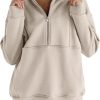 Women's Half Zip Sweatshirts Fleece Stand Collar Long Sleeve Thumb Hole Oversized Pullovers With Pockets