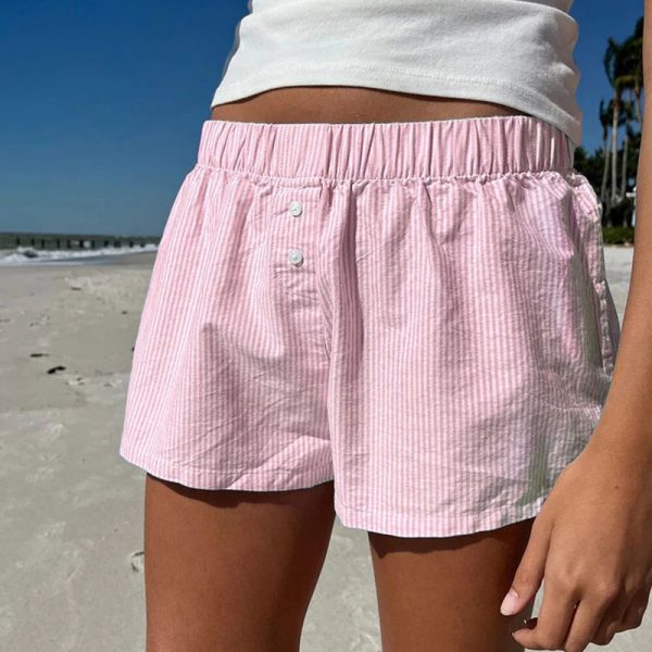 Vacation style minimalist blue striped beach shorts