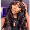 Pre Everything Glueless 13x5 Body Wave Lace Front Wig With Bangs Hd Pre Cut Lace Human Hair Wig For Black Women