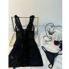 Sexy Lace V-Neck Transparent Temptation Nightgown Erotic Underwear Pure Desire Temptation with Thong