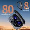 PocBuds Bluetooth Headphones Wireless Earbuds 80hrs Playtime Wireless Charging Case Digital Display Sports Ear Buds with Earhook Deep Bass IPX7 Waterproof Over-Ear Earphones for TV Phone Laptop Black
