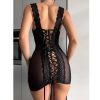 Sexy Lace V-Neck Transparent Temptation Nightgown Erotic Underwear Pure Desire Temptation with Thong