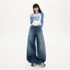 Women's Blue Knife-Leg Jeans  Gradient High-Waist Loose Wide-Leg Pants